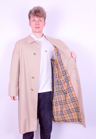 VINTAGE BURBERRY NOVA CHECK TRENCH COAT JACKET IN BEIGE XL