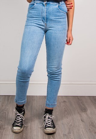 90'S RETRO BLUE HIGH WAIST SKINNY STRETCH JEANS