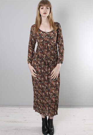 VINTAGE 90S FLORAL PATTERNED LONG TIE BACK FESTIVAL DRESS