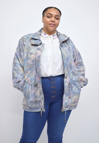 VINTAGE 90'S PATTERNED FULL ZIP JACKET WITH POCKETS