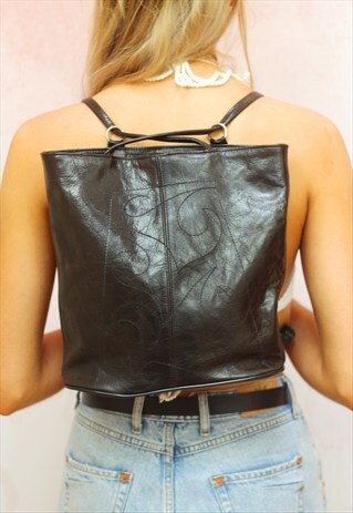 1990S VINTAGE DARKEST BROWN REAL LEATHER BACKPACK