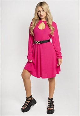 JUSTYOUROUTFIT Plus Size Keyhole Long Sleeve Skater Dress