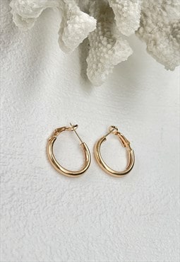 Gold Basic Thick Hoop Round Everyday Earrings