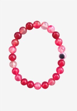 Rose Red Fuchsia Pink Mix Evil Eye Beaded Gemstone Bracelet