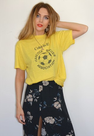 VINTAGE 90S YELLOW COKE & SPORT PRINTED T SHIRT