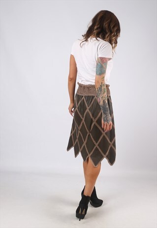 LEATHER SKIRT HIGH WAISTED KNEE LENGTH VINTAGE UK 14 (CWBR)