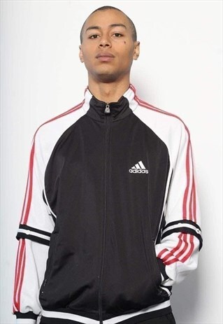 VINTAGE ADIDAS LOGO TRACK JACKET BLACK WHITE