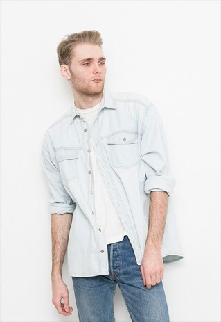 VINTAGE DENIM SHIRT LIGHT BLUE RETRO AUTUMN MEANSWEAR