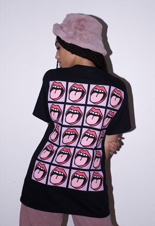 TONGUE REPEAT BLACK TEE
