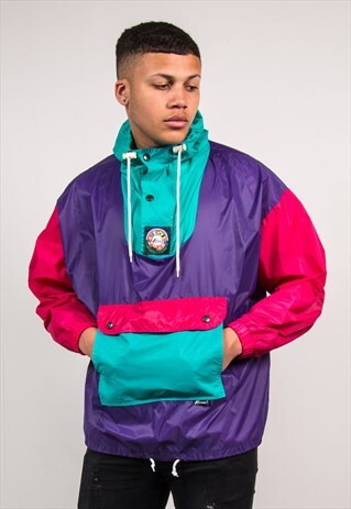 K-WAY WATERPROOF COLOUR BLOCK CAGOULE RAIN JACKET
