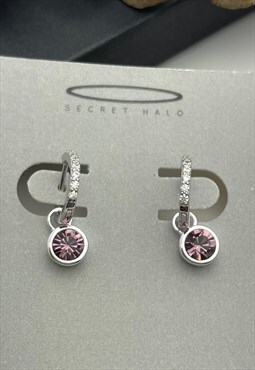 Birthstone Charm Huggies Hoops Pink Crystal Jewellery