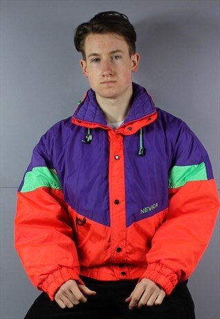 VINTAGE NEVICA HOODED SKI JACKET COAT IN ORANGE AND PURPLE W
