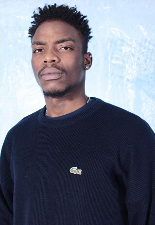 VINTAGE LACOSTE NAVY RIBBED WOOL JUMPER