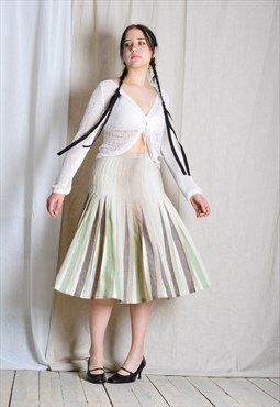 Vintage 70s Beige Wool Blend Reversible Midi Skirt