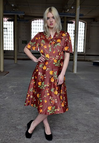 VINTAGE BROWN FLOWERS DRESS