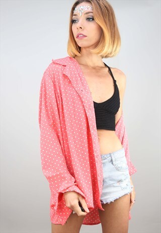 VINTAGE OVERSIZED LONG SLEEVE POLKA DOT BLOUSE