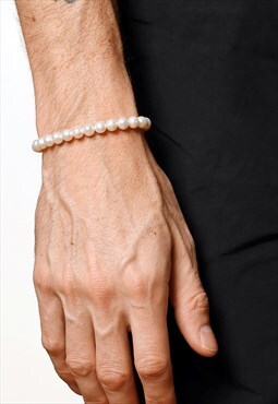 Women's 10mm Faux Bead Pearl Bracelet - White/Silver