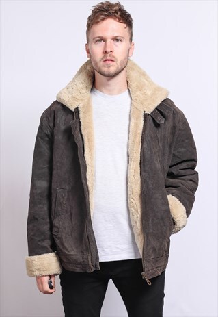 VINTAGE LEATHER AVIATOR FLEECE JACKET