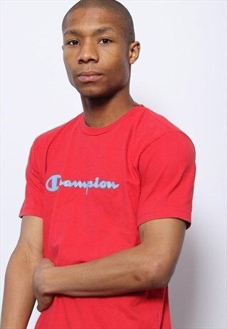 VINTAGE CHAMPION SPELLOUT BIG LOGO T-SHIRT RED