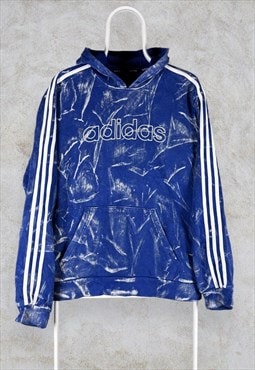 Vintage Adidas Hoodie Blue Acid Wash Reworked Mens Medium