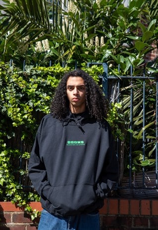 HOODIE IN BLACK WITH GREEN FUTURISTIC LOGO EMBROIDERY