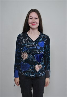y2k fashion blouse, patterned pullover cotton top