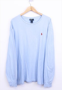 Vintage Ralph Lauren T Shirt Blue Long Sleeve With Red Logo 