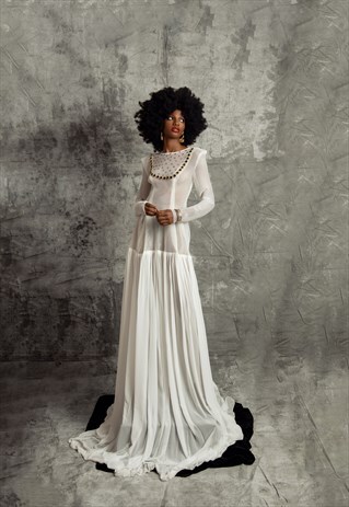 SEE THROUGH EMBELLISHED MAXI DRESS