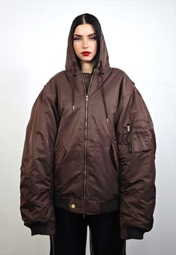 Hooded edgy bomber brown oversize varsity jacket punk puffa