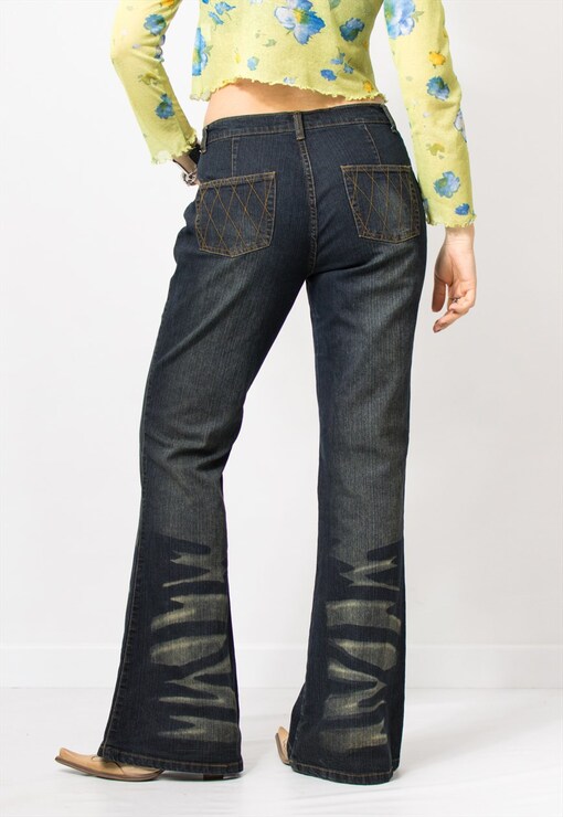 Y2K Flare jeans style: cargo, workwear, lace up, embroidered (SS-65), Vintage Wholesale Marketplace