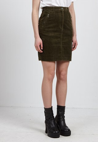 VINTAGE GREEN MIKKO CORDUROY MINI PENCIL SKIRT