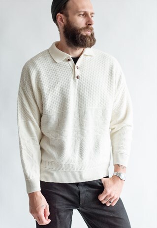 VINTAGE 80S POLO NECK WINTER JUMPER WITH SNOWFLAKES