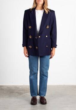 Women's Ferre Navy Anchors Buttons Double Breasted Blazer 