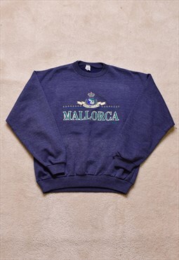 Women's Vintage 90s Mallorca Blue Graphic Print Sweater