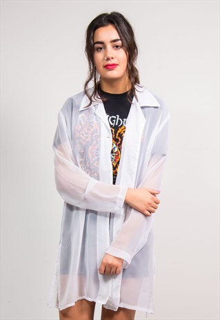 VINTAGE 90'S WHITE SHEER GRUNGE LONG LINE SHIRT KIMONO