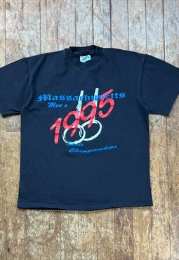 Vintage 95 Hanes Black Print Single Stitch T - Shirt  