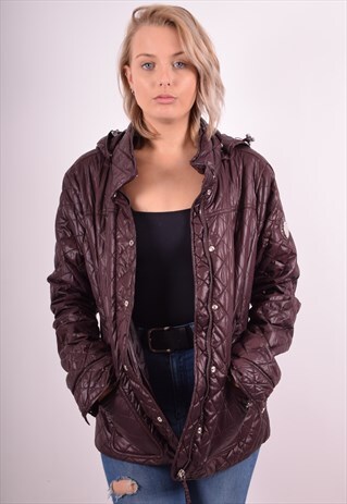 CHAMPION WOMENS VINTAGE QUILTED JACKET XL MAROON 90S