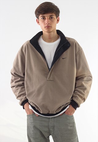 VINTAGE NIKE REVERSIBLE PULLOVER JACKET 90S BEIGE BLACK