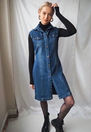 VINTAGE INDIGO DENIM BUTTON UP DRESS