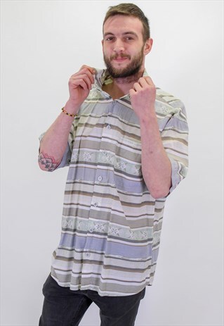 VINTAGE STRIPED CRAZY ABSTRACT FESTIVAL PATTERN SHIRT IN XXL