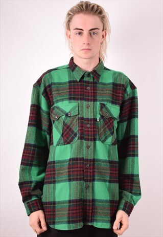 MENS VINTAGE FLANNEL SHIRT XL GREEN 90S