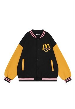 Fast food varsity jacket hip-hop college bomber in black