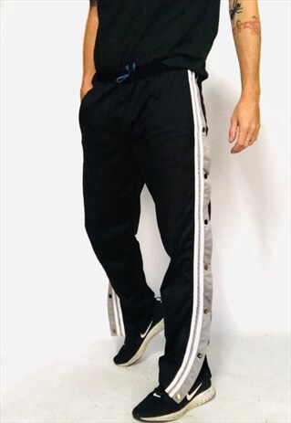 VINTAGE TRACKSUIT JOGGERS POPPERS BLACK PANTS BOTTOMS M 90S