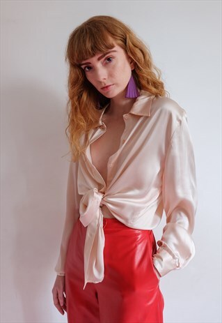 VINTAGE 90S BABY PINK SATIN SHIRT