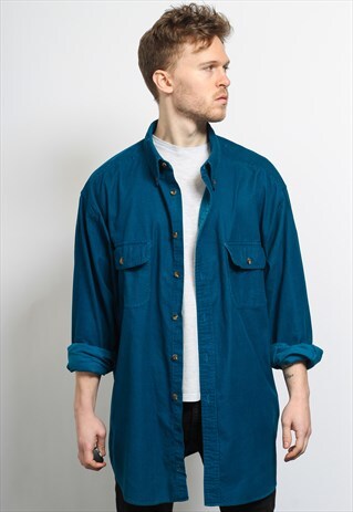 VINTAGE CORDUROY CORD SHIRT BLUE