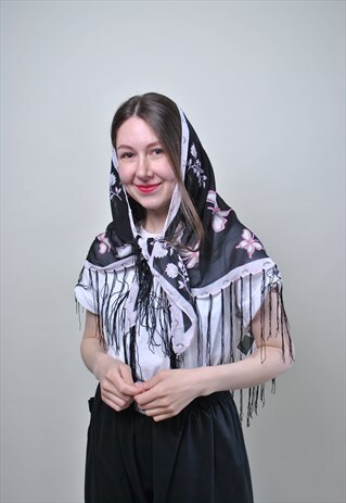 BUTTERFLY CUTE SHAWL, VINTAGE LACE TIE HAIR SCARF, RETRO