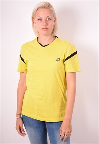 LOTTO WOMENS VINTAGE T-SHIRT TOP MEDIUM YELLOW 90S