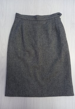 90's Pencil Skirt Grey Herringbone Wool