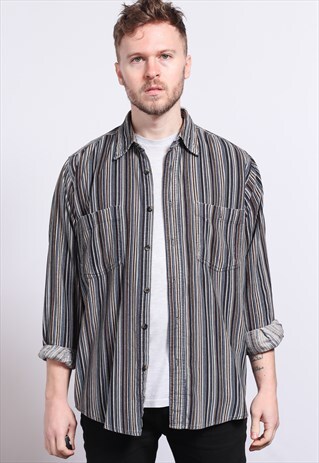 VINTAGE CORDUROY CORD STRIPED SHIRT