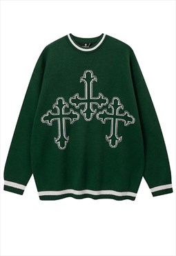 Cross sweater knitted Gothic jumper punk Rocker top in green